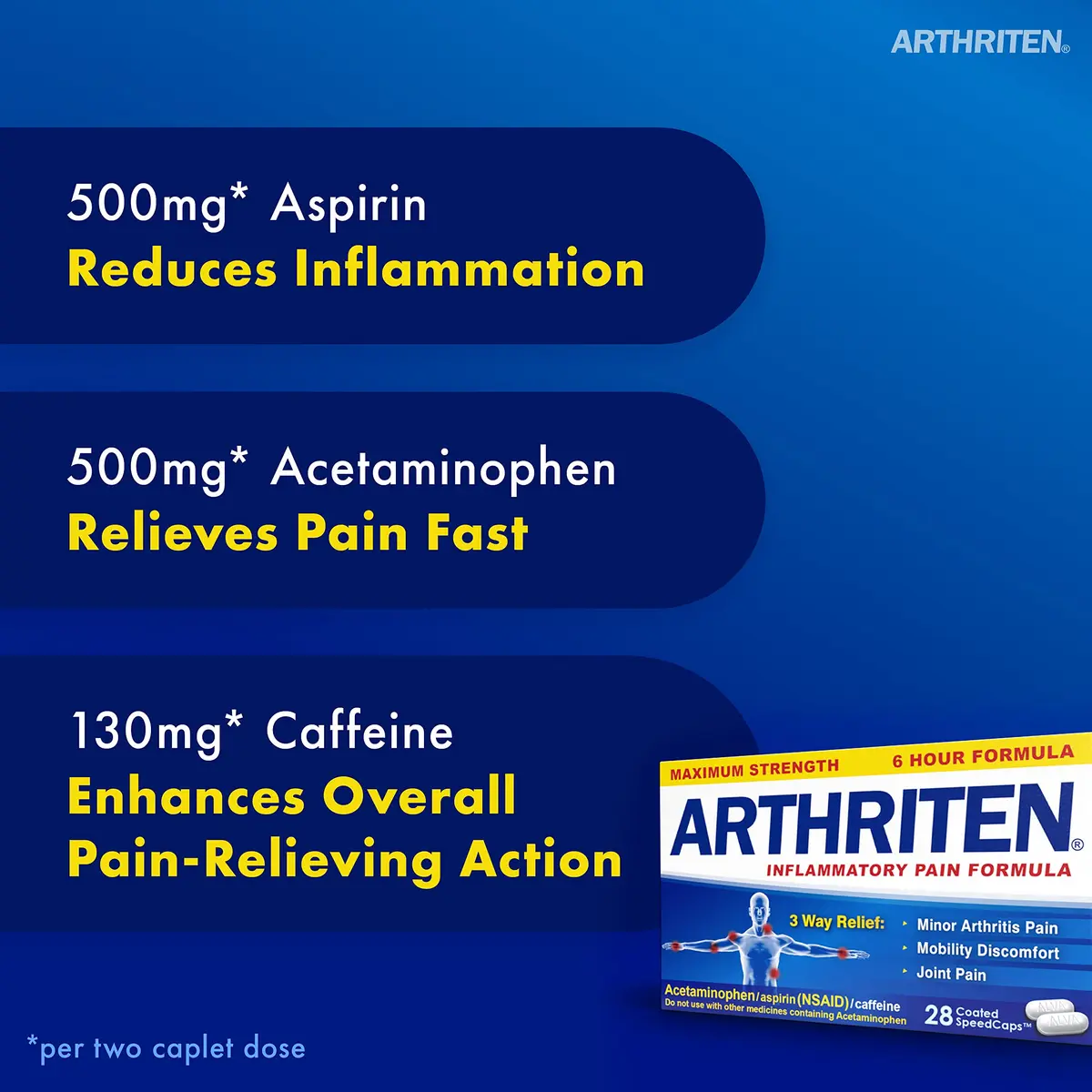 Arthriten Inflammatory Pain Formula Caplets 28 Count | Multi-Symptom Relief for Arthritis & Joint Pain - view 3