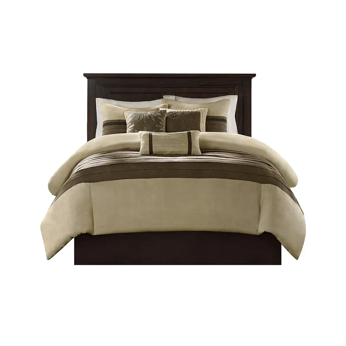 Madison Park Faux Suede Queen Comforter Set with Bed Skirt, Natural, 7pc | All-Season Microfiber Bedding - main product image