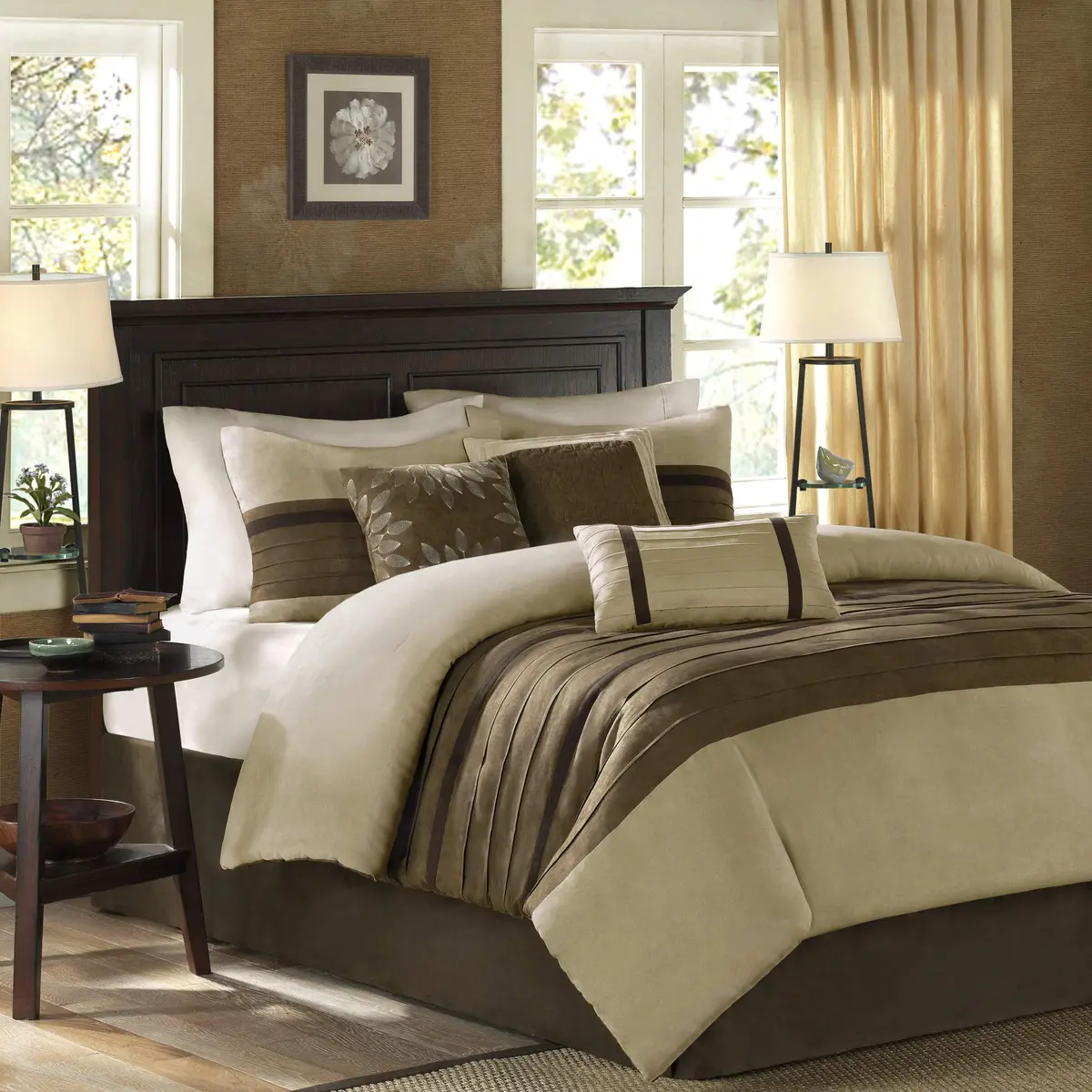 Madison Park Faux Suede Queen Comforter Set with Bed Skirt, Natural, 7pc | All-Season Microfiber Bedding - view 2