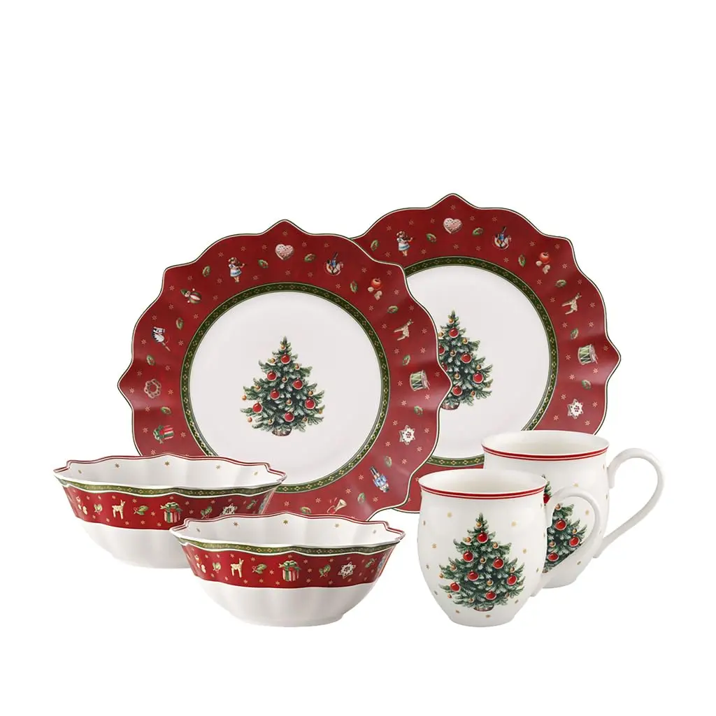 Villeroy & Boch Toy's Delight Breakfast Set for 2, Red 750ml (25.36 Fl Oz) | Festive Porcelain for Christmas Mornings - main product image