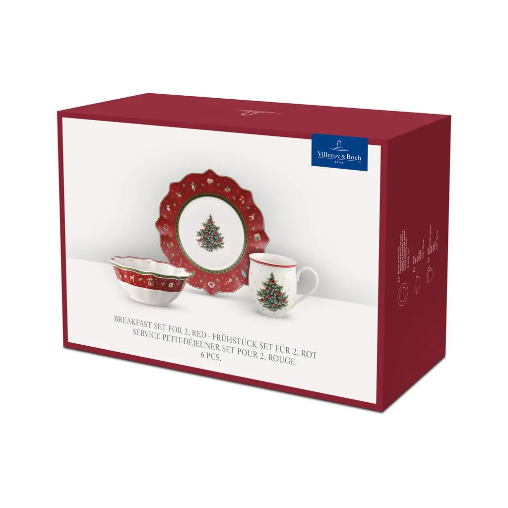 Villeroy & Boch Toy's Delight Breakfast Set for 2, Red 750ml (25.36 Fl Oz) | Festive Porcelain for Christmas Mornings - view 3