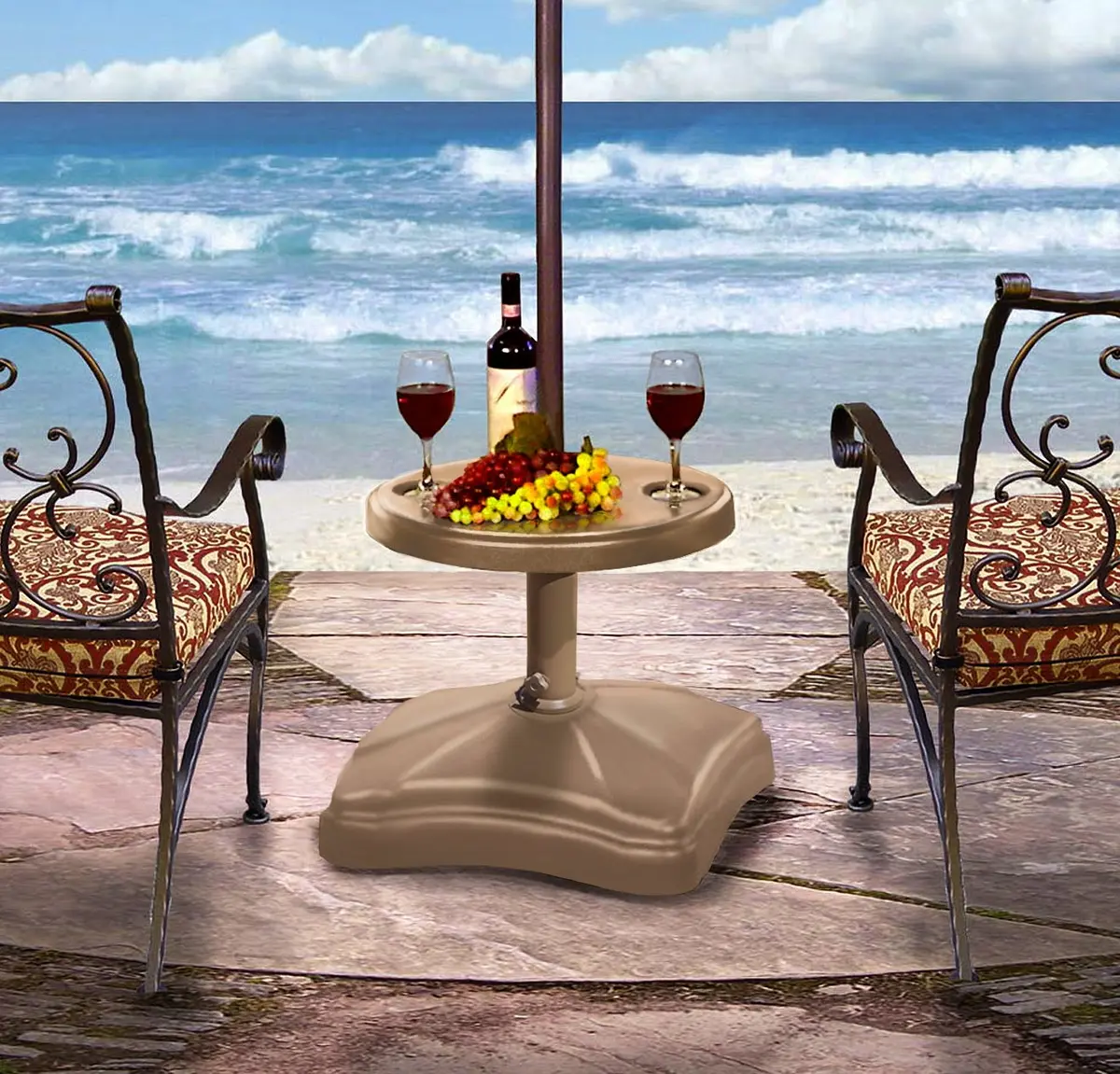 Shademobile RU22-6075 Accessory Table, Sand | 21-inch Round Resin Surface at Seating Height - view 2