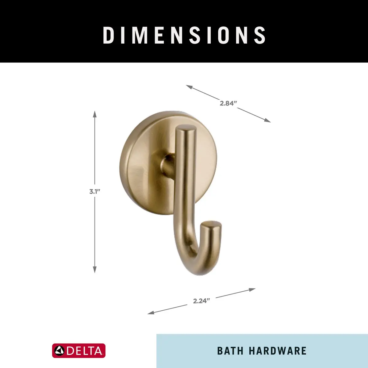 DELTA Single Towel Hook for Bathroom or Kitchen | Champagne Bronze | Trinsic Accessories - view 8