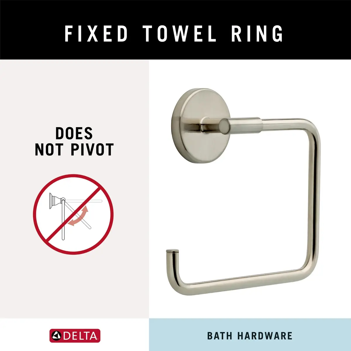 Delta Hand Towel Holder | Square Stainless Steel Ring for Hanging Towels in Kitchen, Bathroom | Trinsic Accessories - view 3