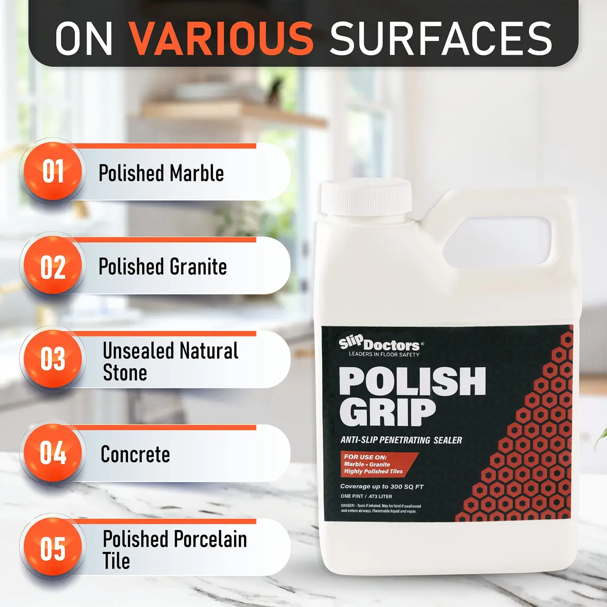 Slip Doctors Polish Grip Non-Slip Floor Coating & Sealant for Polished Marble, Granite & Tiles | Clear Pint - view 5