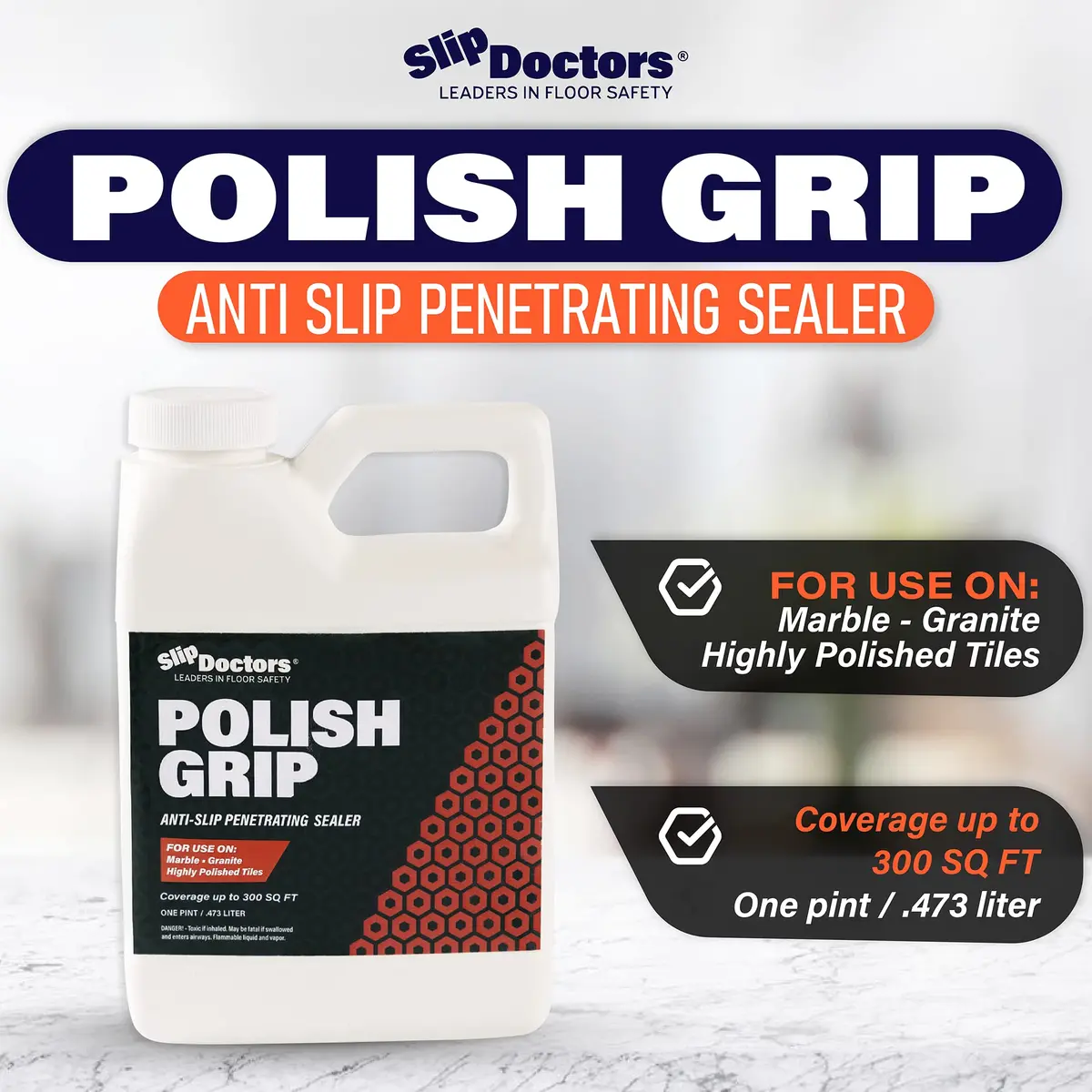 Slip Doctors Polish Grip Non-Slip Floor Coating & Sealant for Polished Marble, Granite & Tiles | Clear Pint - view 2