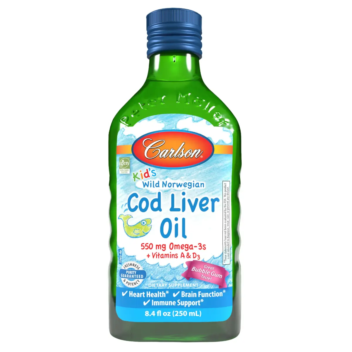Carlson Kid's Cod Liver Oil 550 mg 250ml (8.4 Fl Oz) | Omega-3s for Heart, Brain & Immune Health - main product image