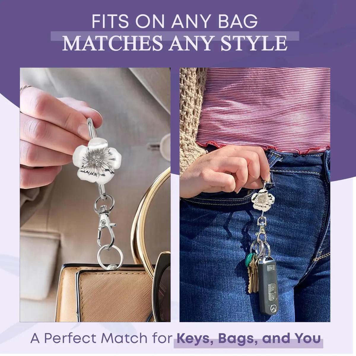 Finders Key Purse Silver Floral Keychain | Stylish & Multifunctional Accessory for Women - view 5