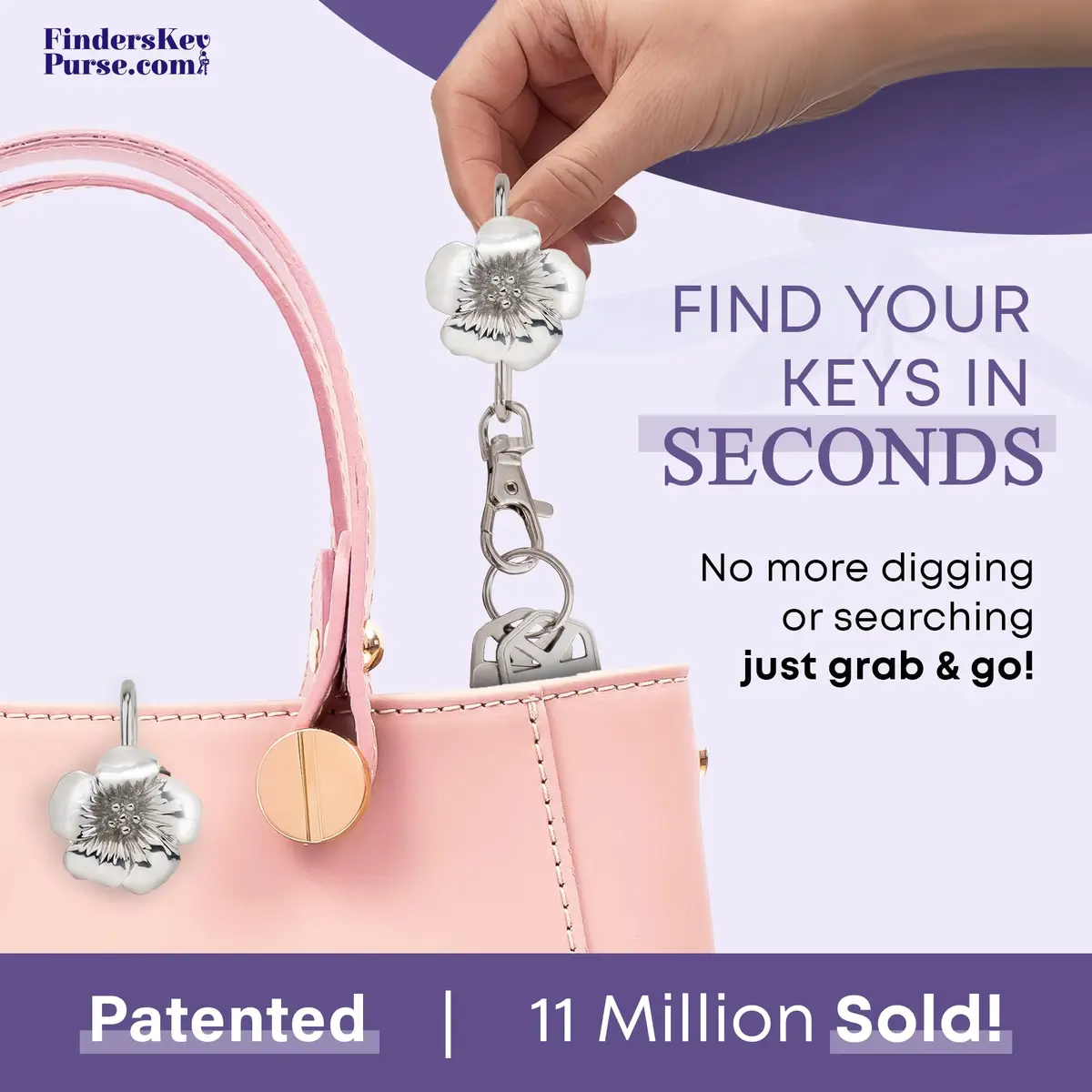 Finders Key Purse Silver Floral Keychain | Stylish & Multifunctional Accessory for Women - view 3