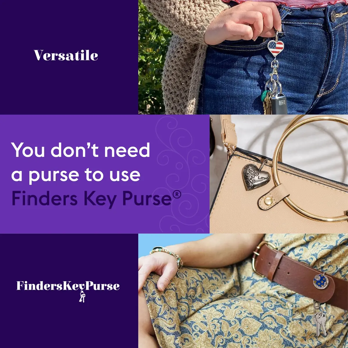Finders Key Purse Women’s Bag Charm Key Finder, Car Keychain Hook, Vintage Black - view 5