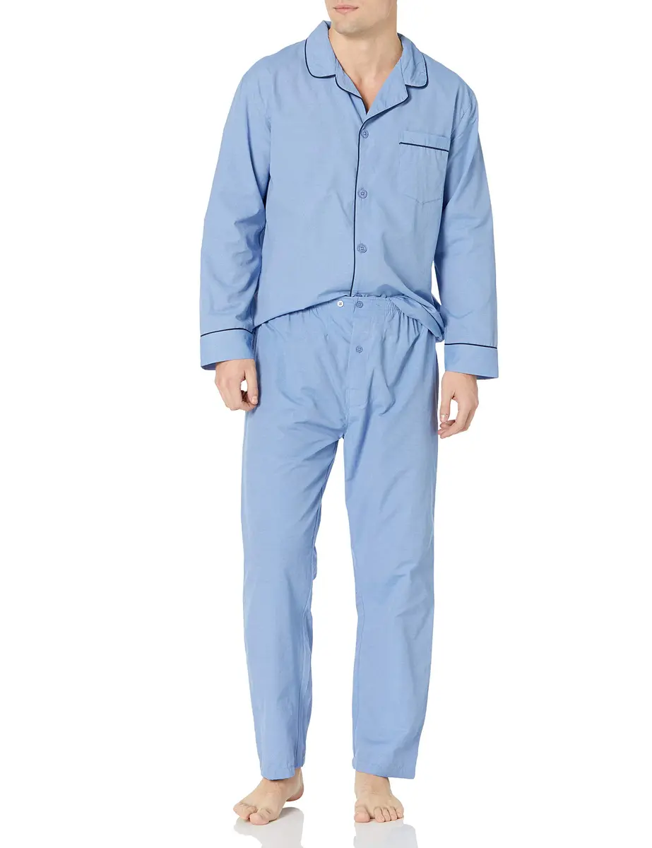 Hanes Men's Woven Plain-Weave Pajama Set, Blue Solid, Small | Comfortable Sleepwear for Men - main product image
