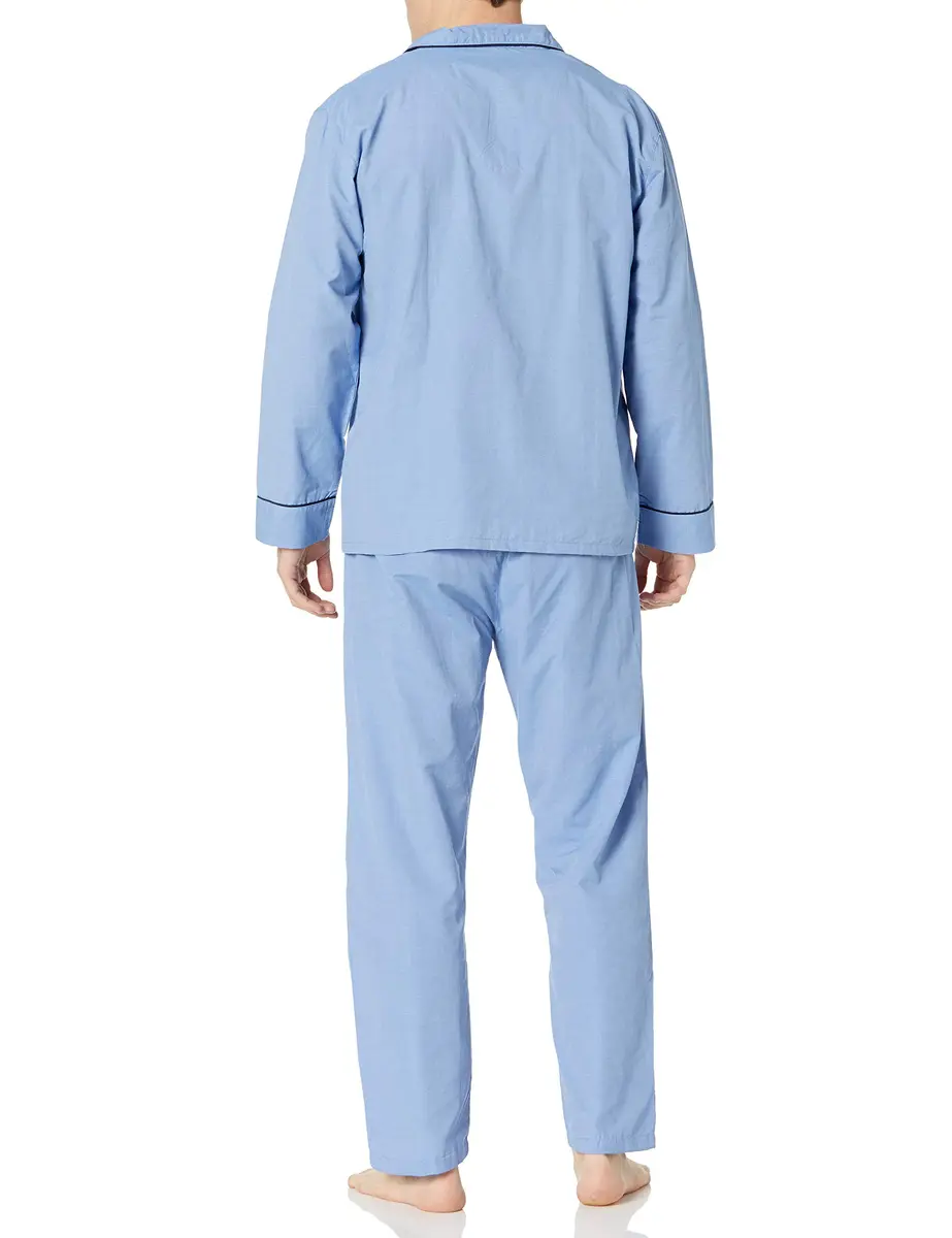 Hanes Men's Woven Plain-Weave Pajama Set, Blue Solid, Small | Comfortable Sleepwear for Men - view 5