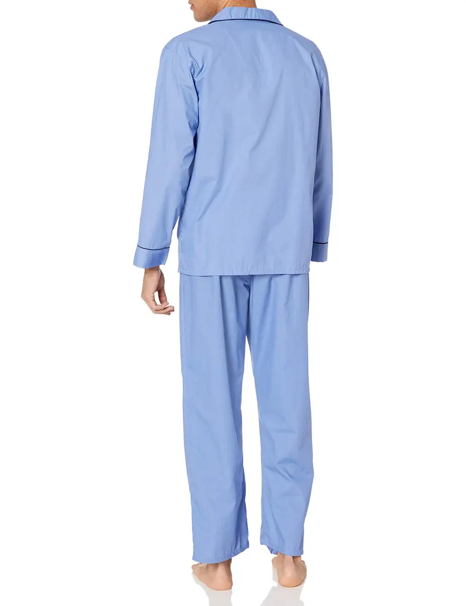 Hanes Men's Woven Plain-Weave Pajama Set, Blue Solid, Small | Comfortable Sleepwear for Men - view 7