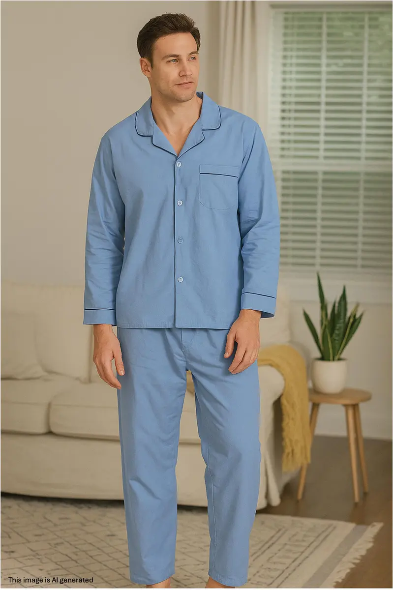 Hanes Men's Woven Plain-Weave Pajama Set, Blue Solid, Small | Comfortable Sleepwear for Men - view 2