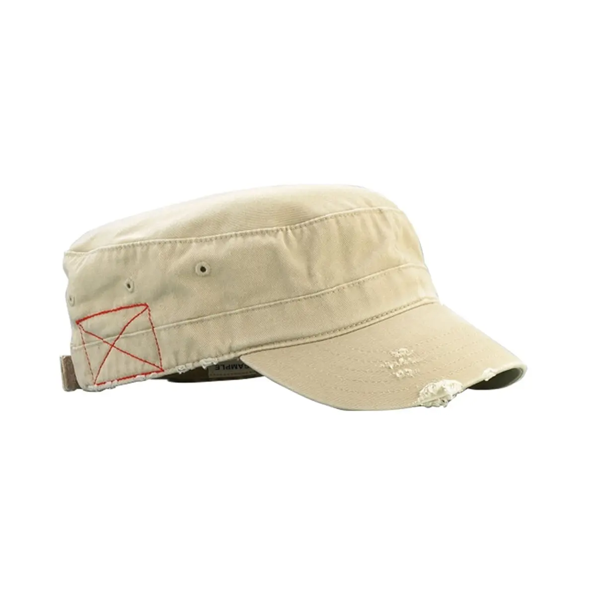 Mega Cap Cotton Distressed Washed Cadet Cap One Size Khaki | Adjustable Military Style - main product image