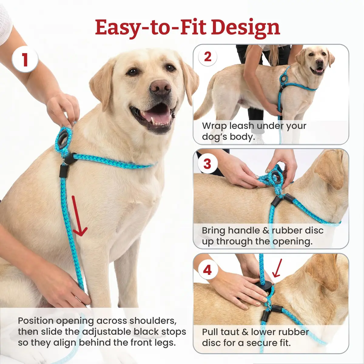 Harness Lead No Pull Dog Harness and Leash Set, Anti Pull Dog Harness for All Breeds and Sizes, One-Piece Cushioned Rope Design Safely Prevents Escaping and Pulling (Medium/Large, Red/Reflective) - view 3