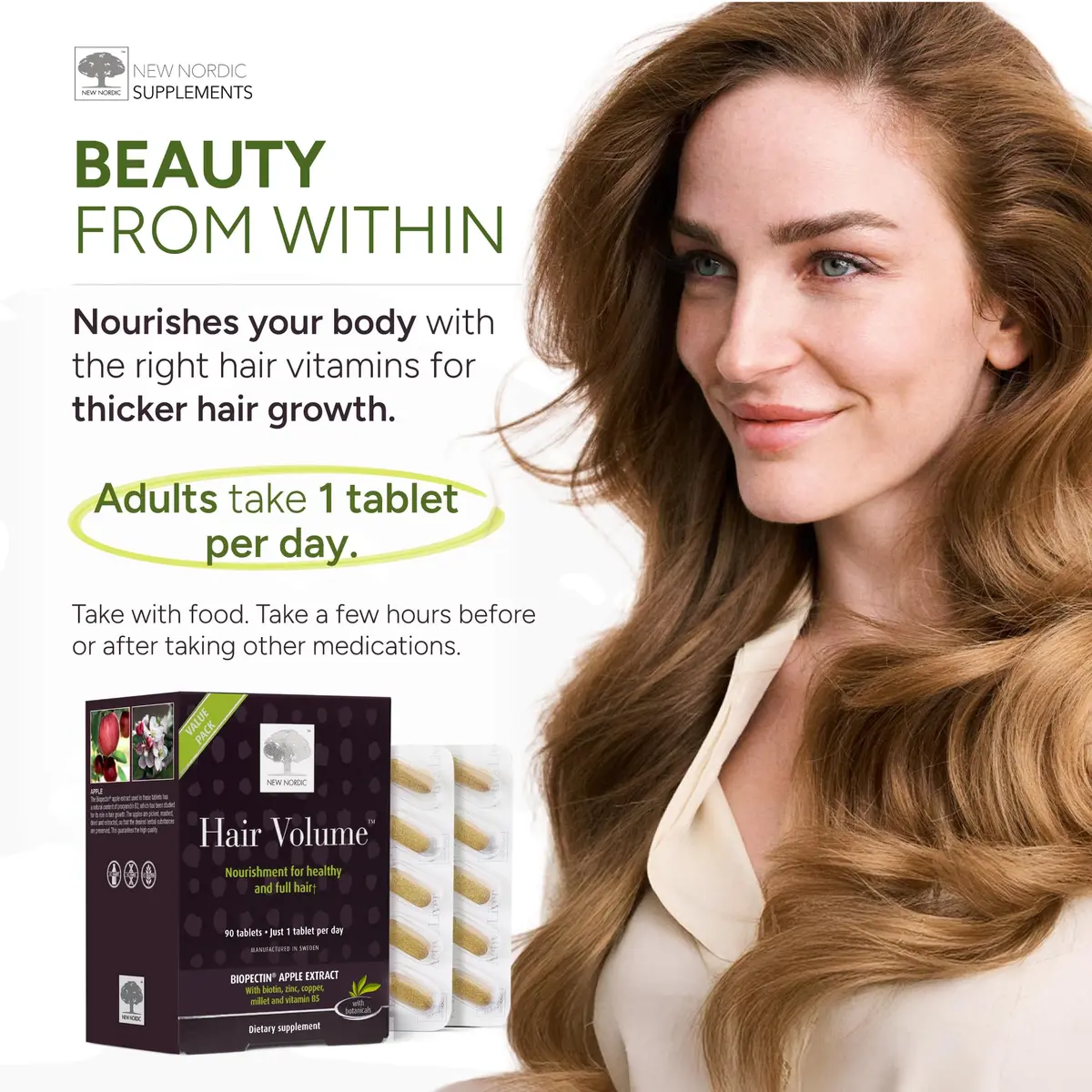 NEW NORDIC Hair Volume Daily Biotin Support Supplement | 30 Tablets | Supports Thicker, Fuller Hair - view 5
