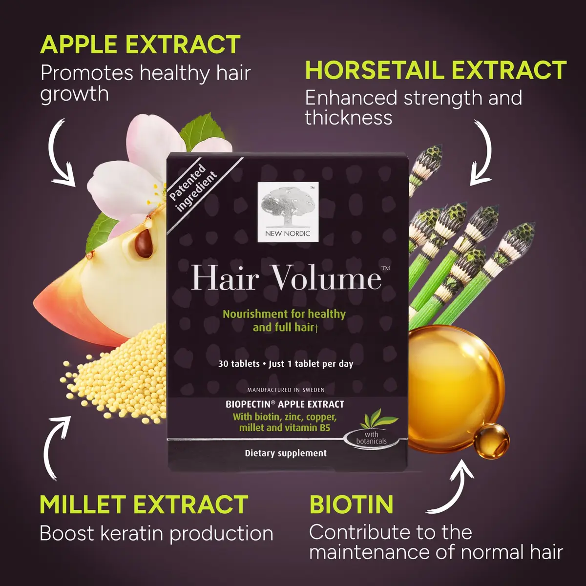 NEW NORDIC Hair Volume Daily Biotin Support Supplement | 30 Tablets | Supports Thicker, Fuller Hair - view 6
