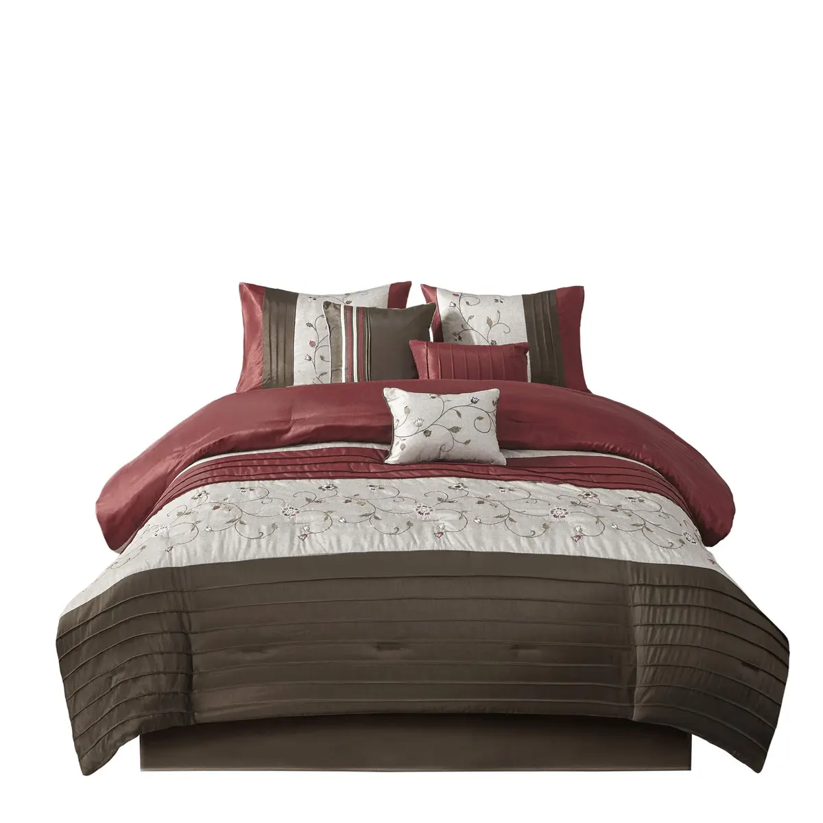 Madison Park Faux Silk Floral Embroidered Comforter Set, 7PC King | Elegant Floral Design with Soft Shine - view 9