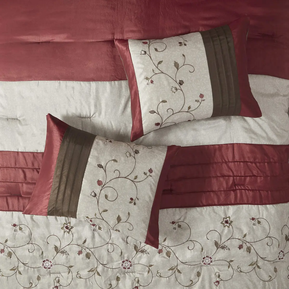 Madison Park Faux Silk Floral Embroidered Comforter Set, 7PC King | Elegant Floral Design with Soft Shine - view 4