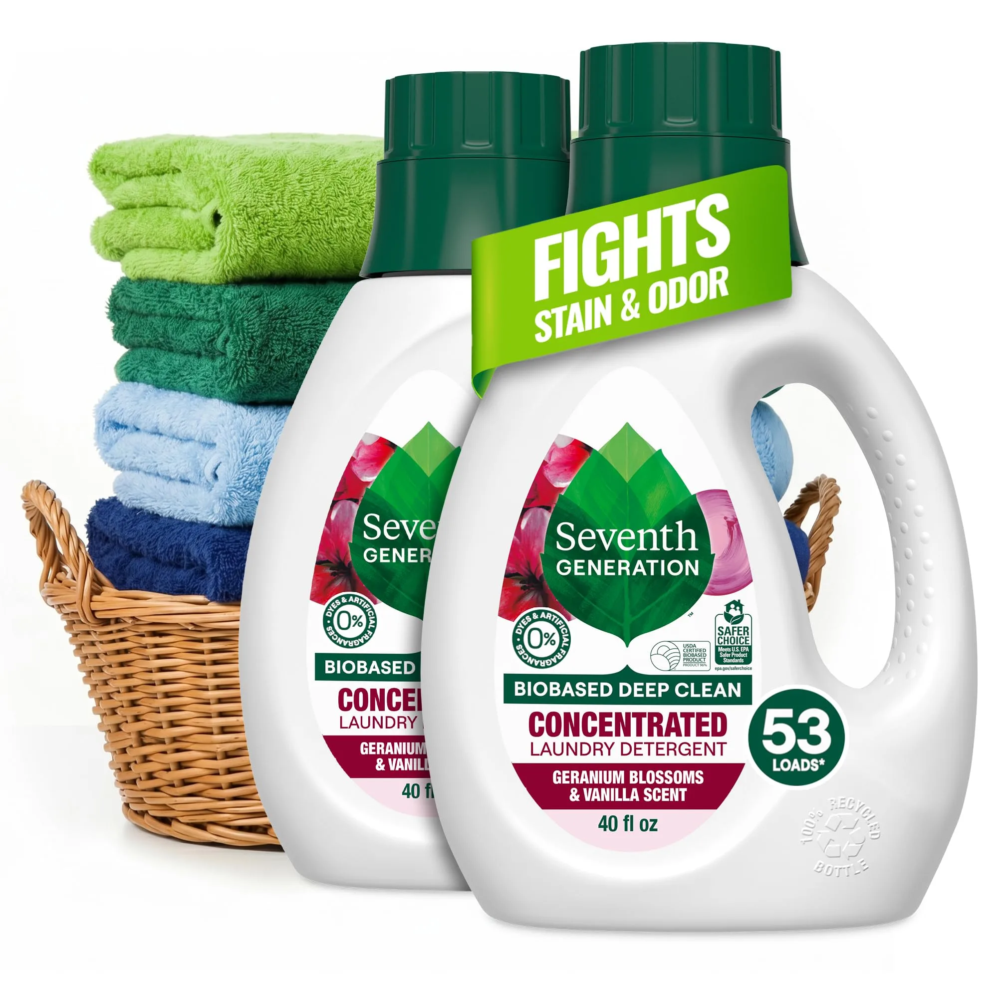 Seventh Generation Concentrated Laundry Detergent Geranium Blossom & Vanilla 40 oz (106 Loads) | Plant-Based Triple-Enzyme Formula - main product image