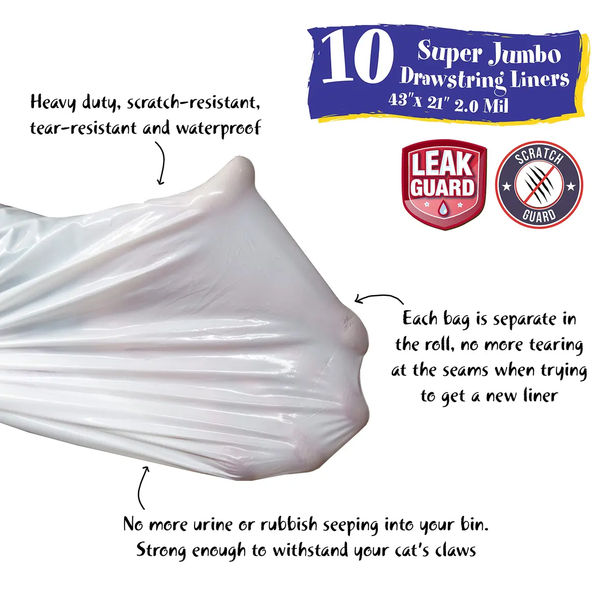 Fresh Kitty Super Jump Litter Box Liners 25in Jumbo Drawstring Scented | Heavy-Duty Leak-Proof Pet Bag - view 2