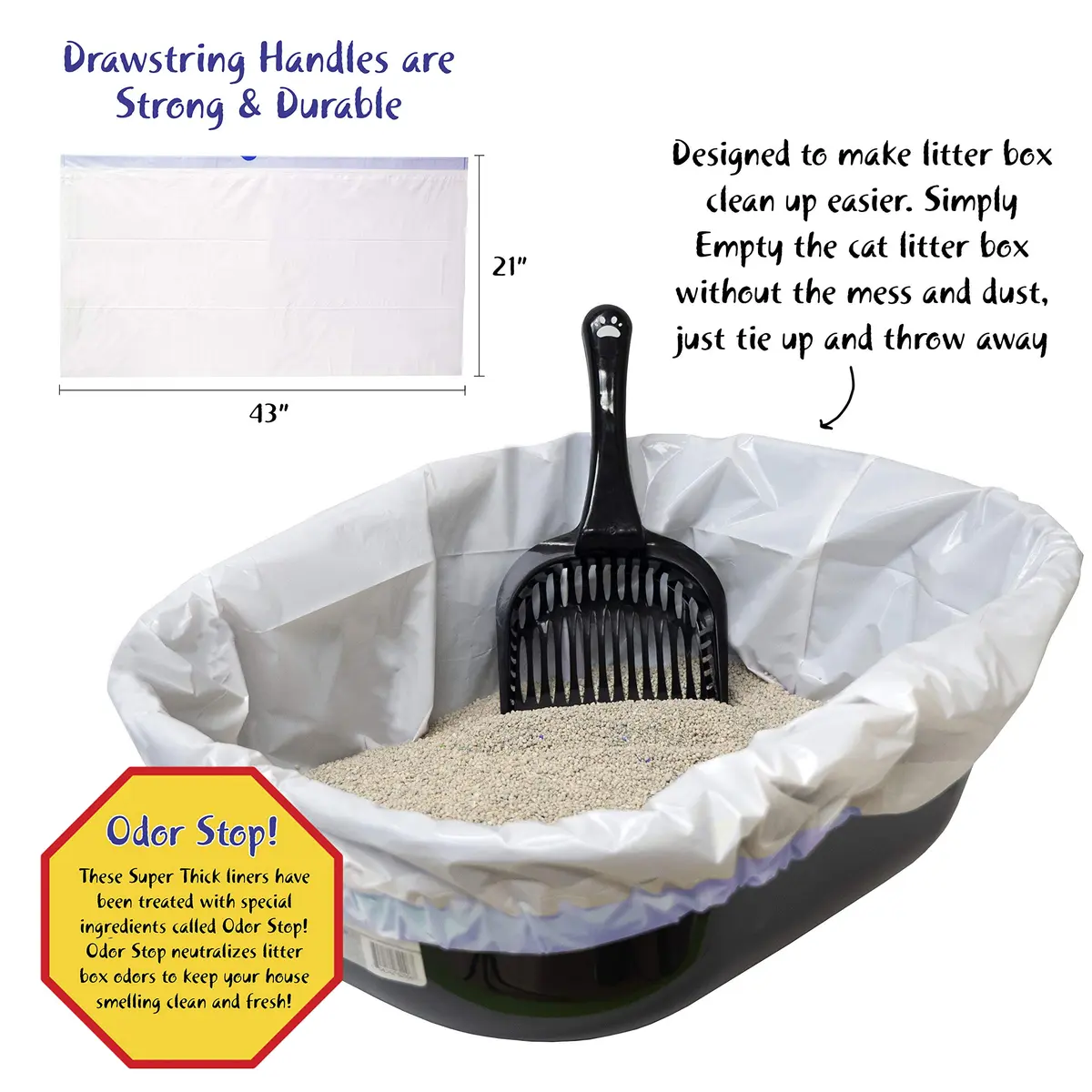 Fresh Kitty Super Jump Litter Box Liners 25in Jumbo Drawstring Scented | Heavy-Duty Leak-Proof Pet Bag - view 3