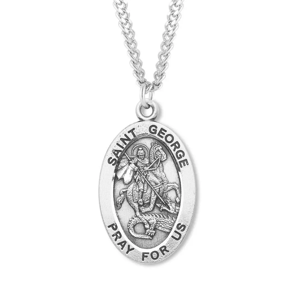 Church Supply Warehouse St George Medal with Prayer Pamphlet | Genuine Pewter Necklace, 24" Chain, Silver - main product image