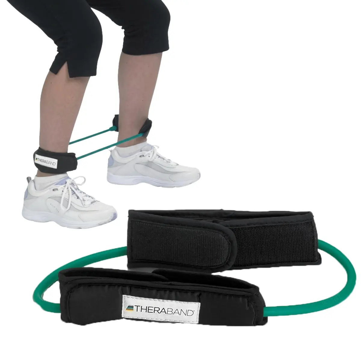 THERABAND Resistance Tubes 12" with Padded Cuffs | Heavy Level 3 for Lower Body Strength - main product image