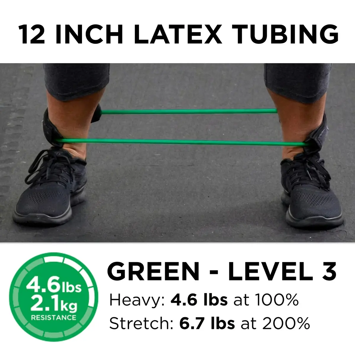 THERABAND Resistance Tubes 12" with Padded Cuffs | Heavy Level 3 for Lower Body Strength - view 2