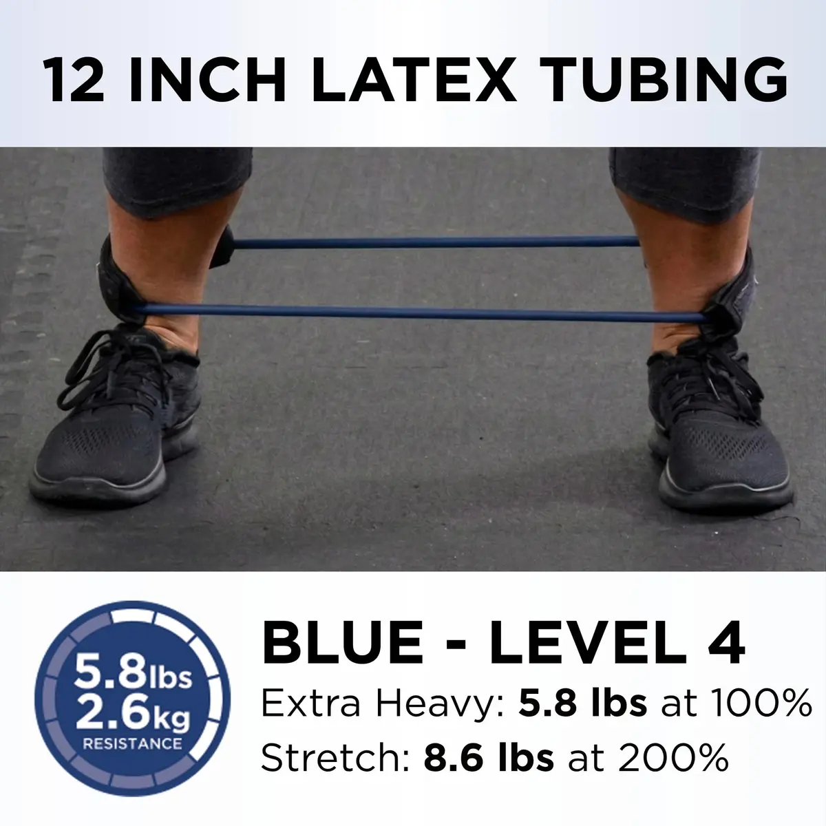 THERABAND Resistance Tubes 12" with Padded Cuffs | Extra Heavy Level 4 for Lower Body Strength - view 2