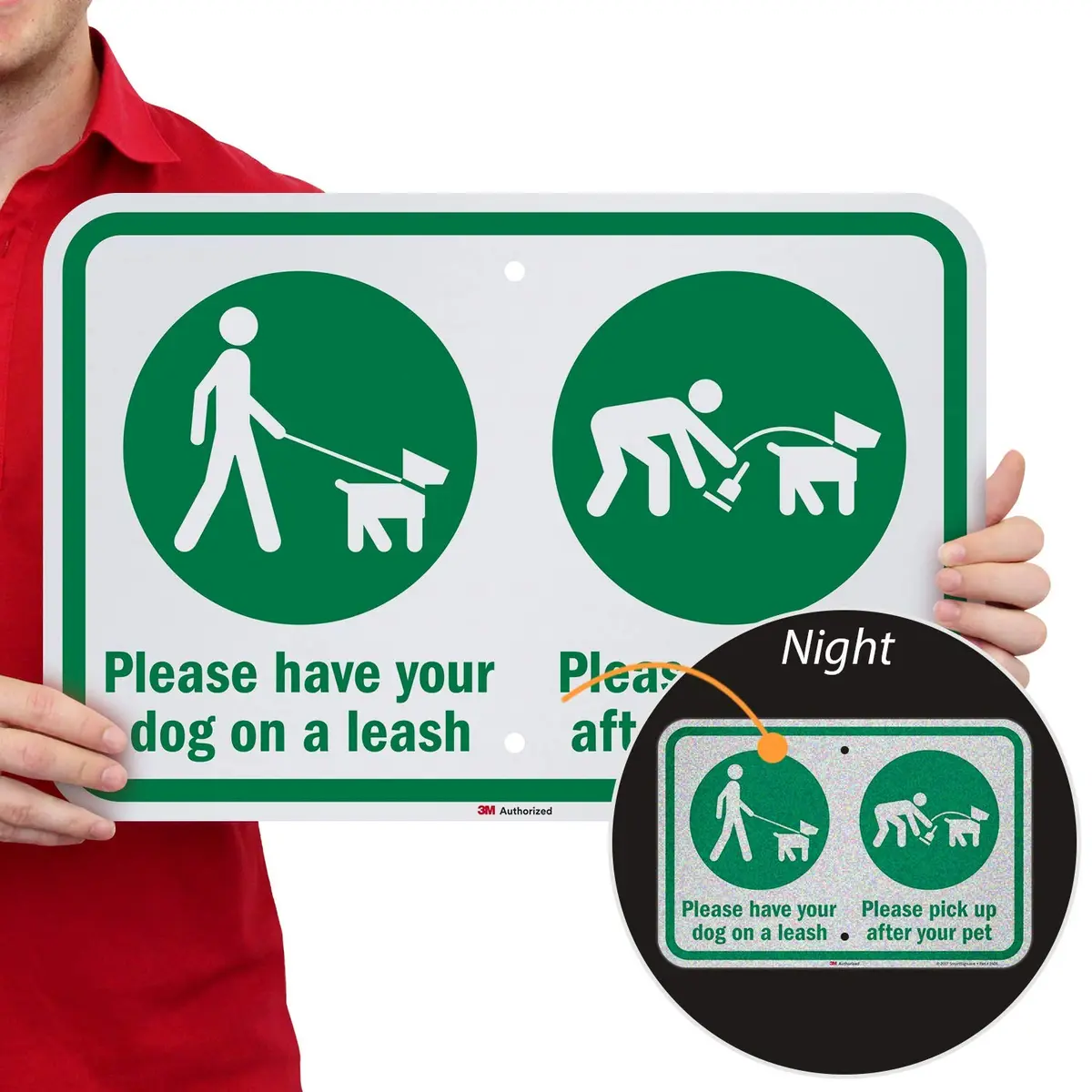 SmartSign K-7114-EG-12x18 Please Have Your Dog On A Leash Sign | 12" x 18" 3M Reflective Aluminum - main product image