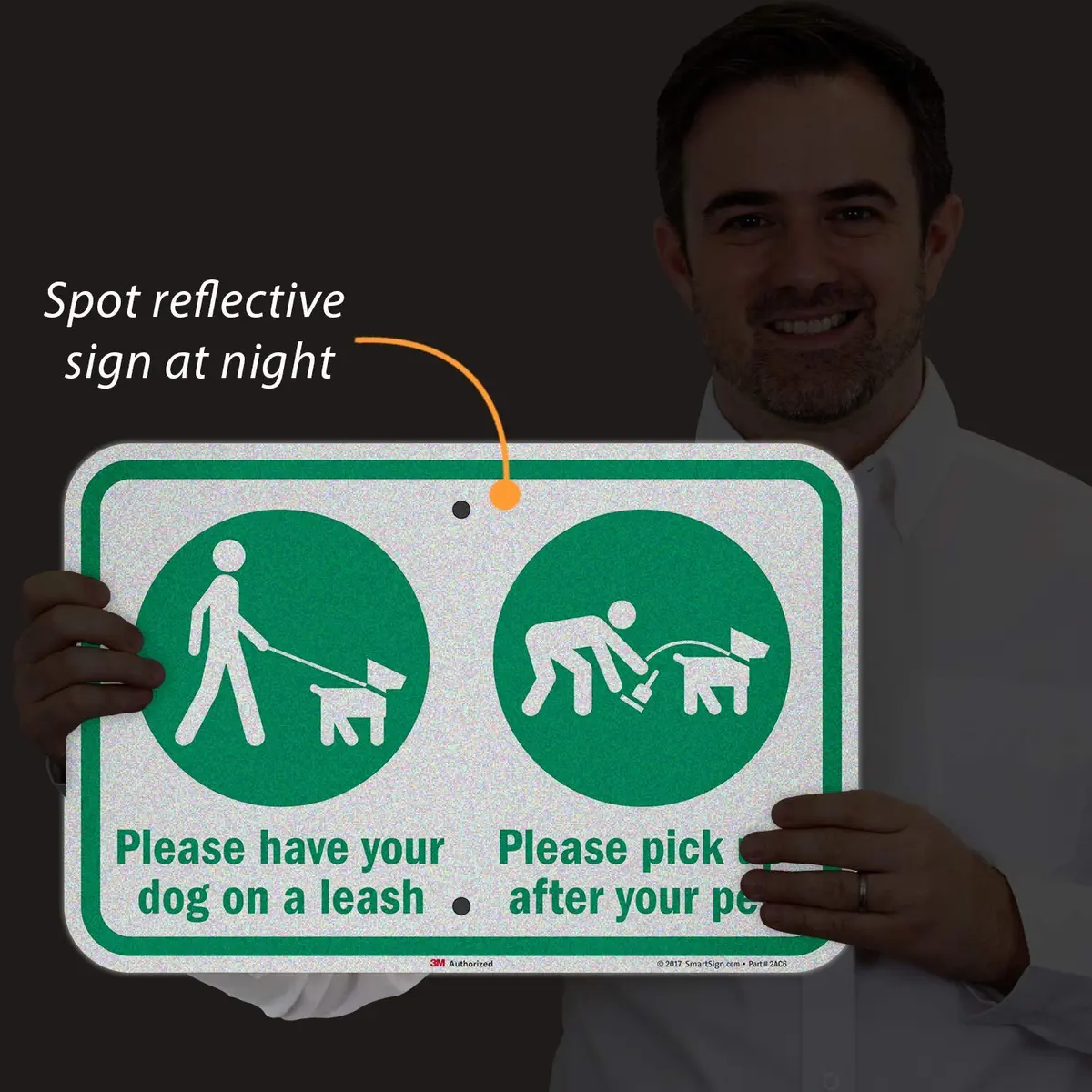 SmartSign K-7114-EG-12x18 Please Have Your Dog On A Leash Sign | 12" x 18" 3M Reflective Aluminum - view 2