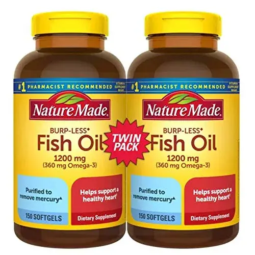 Nature Made Fish Oil Burp-Less Softgels 1200mg (300 Count, 150ct Pack of 2) | Heart Health Support with Omega 3 - main product image