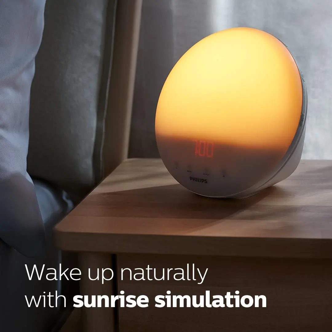 Philips Wake-Up Light, Colored Sunrise & Sunset Simulation, 5 Natural Sounds, FM Radio & Reading Lamp, Tap Snooze, HF3520/60 - view 2