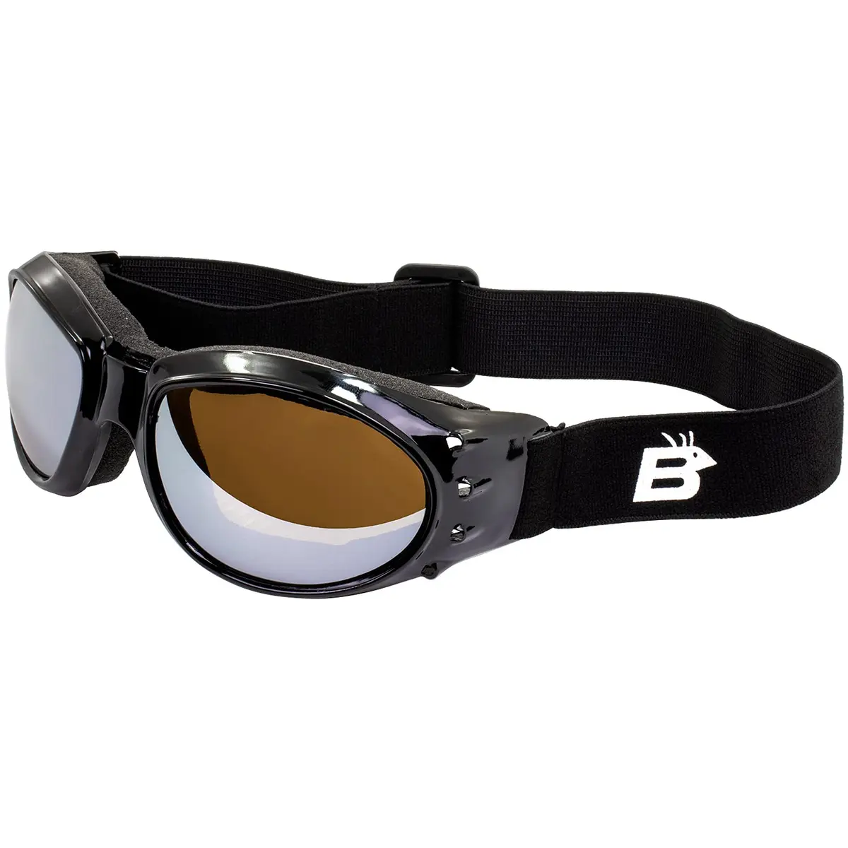 Birdz Eagle Motorcycle Goggles Black Frame Mirrored Brown Lens | 100% UVA/UVB Protection for Long Rides - main product image