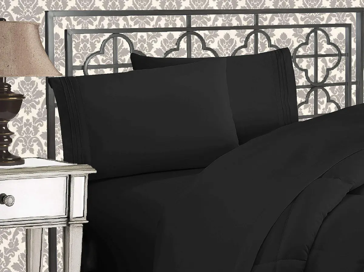 Elegant Comfort Twin XL Bed Sheet Set Ultra Soft Black | Wrinkle & Fade Resistant Microfiber - main product image