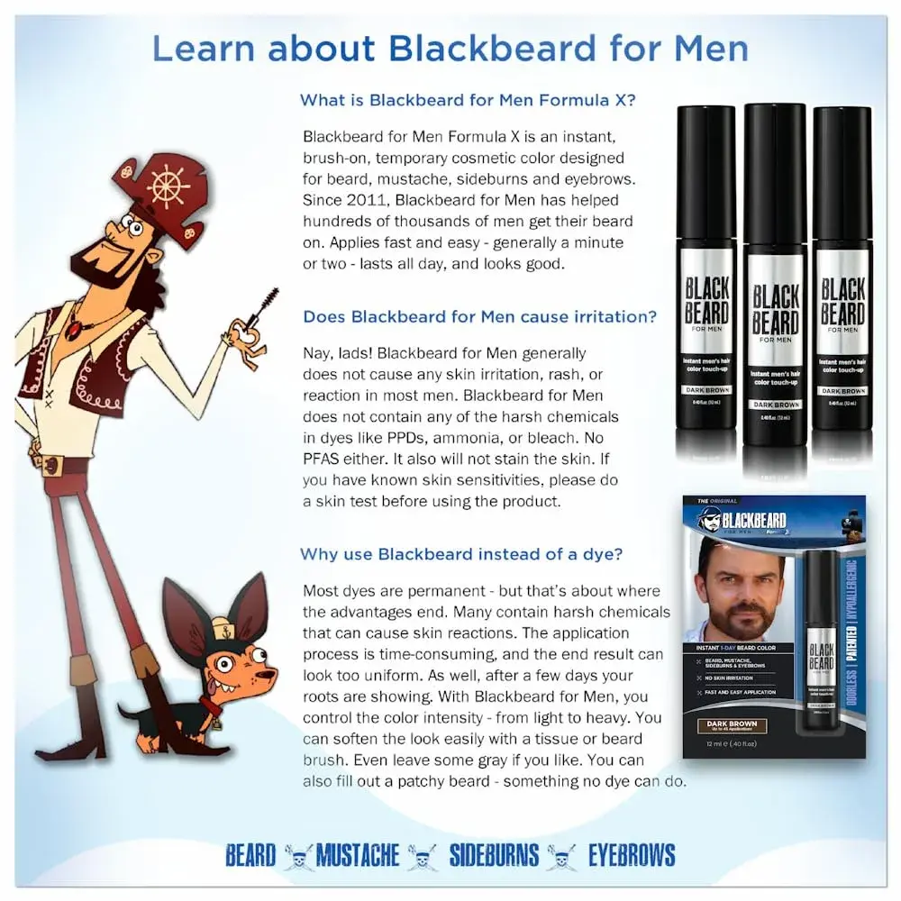Blackbeard for Men Instant Beard Color Black 0.4 Fl Oz (11.8 ml) | Dye-Free Gray Coverage for Patchy Beards - view 7