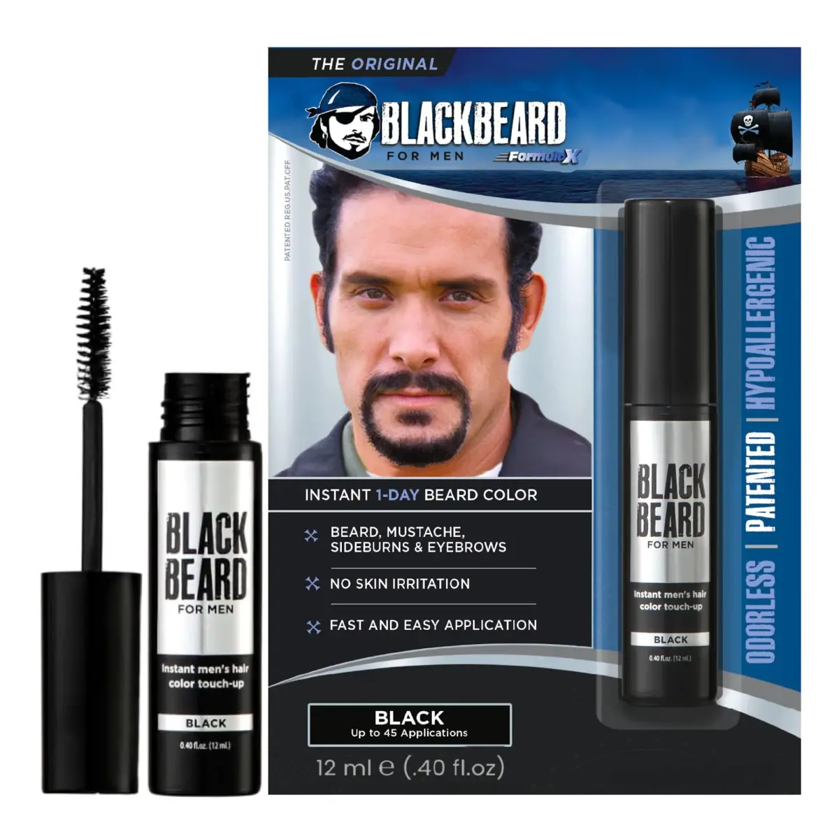 Blackbeard for Men Instant Beard Color Black 0.4 Fl Oz (11.8 ml) | Dye-Free Gray Coverage for Patchy Beards - main product image