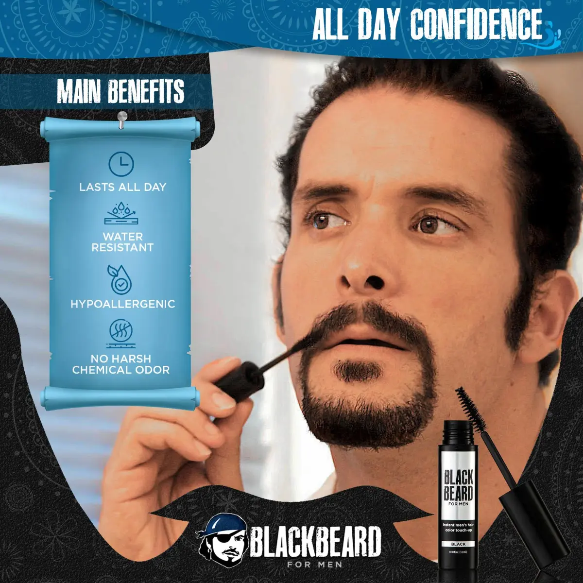 Blackbeard for Men Instant Beard Color Black 0.4 Fl Oz (11.8 ml) | Dye-Free Gray Coverage for Patchy Beards - view 2