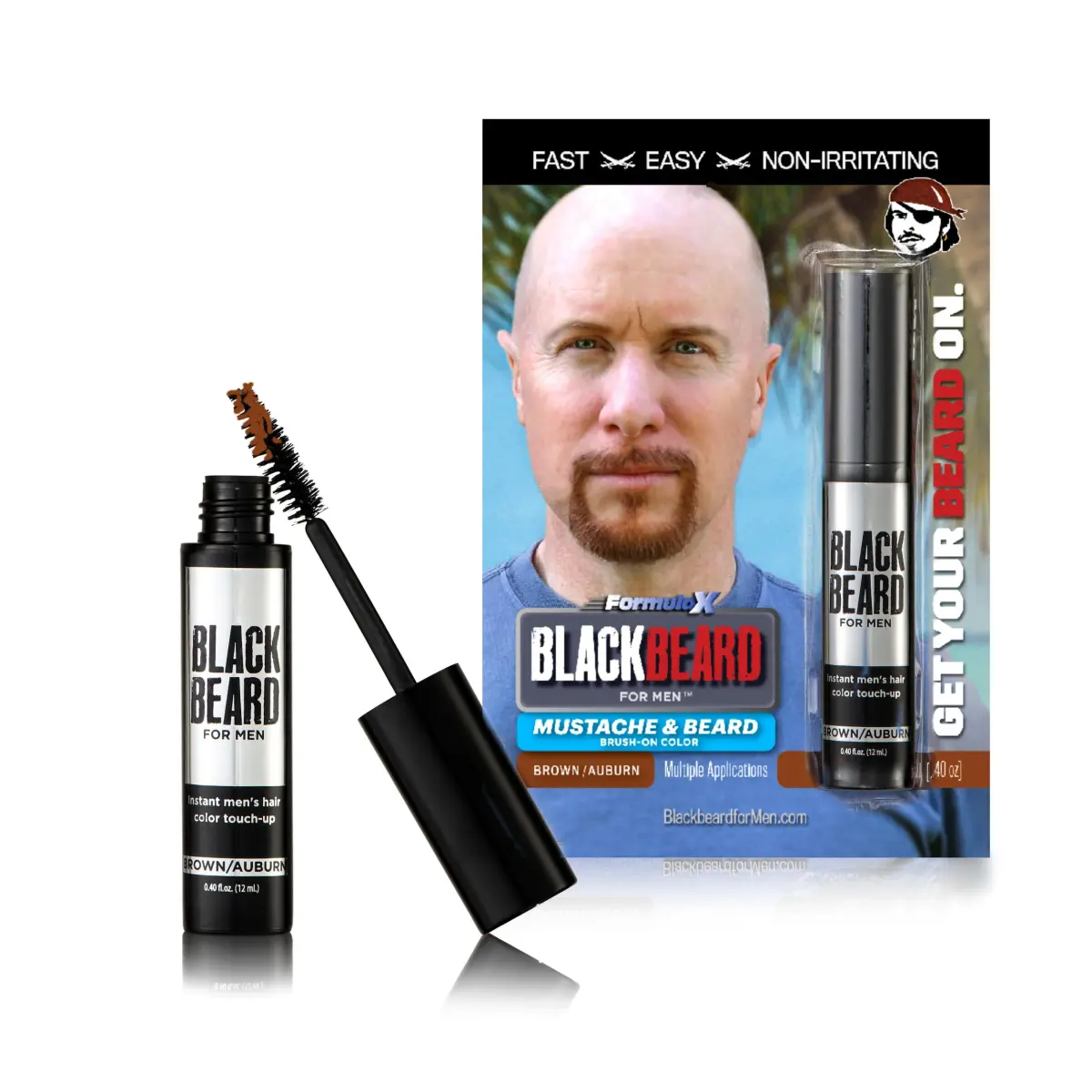 BLACKBEARD FOR MEN Instant Beard Color, Brown/Auburn, 0.4 Fl Oz (12ml) | Covers Grays & Fills Patchy Beards - main product image