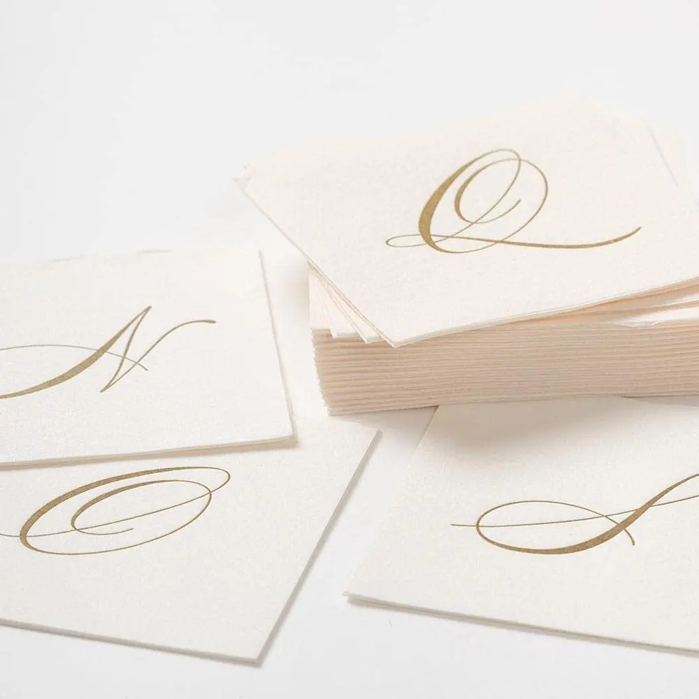 Caspari White Pearl & Gold Paper Linen Cocktail Napkins, Pack of 30 (5" Square, 10" Open) | Monogrammed for Elegant Entertaining - view 2
