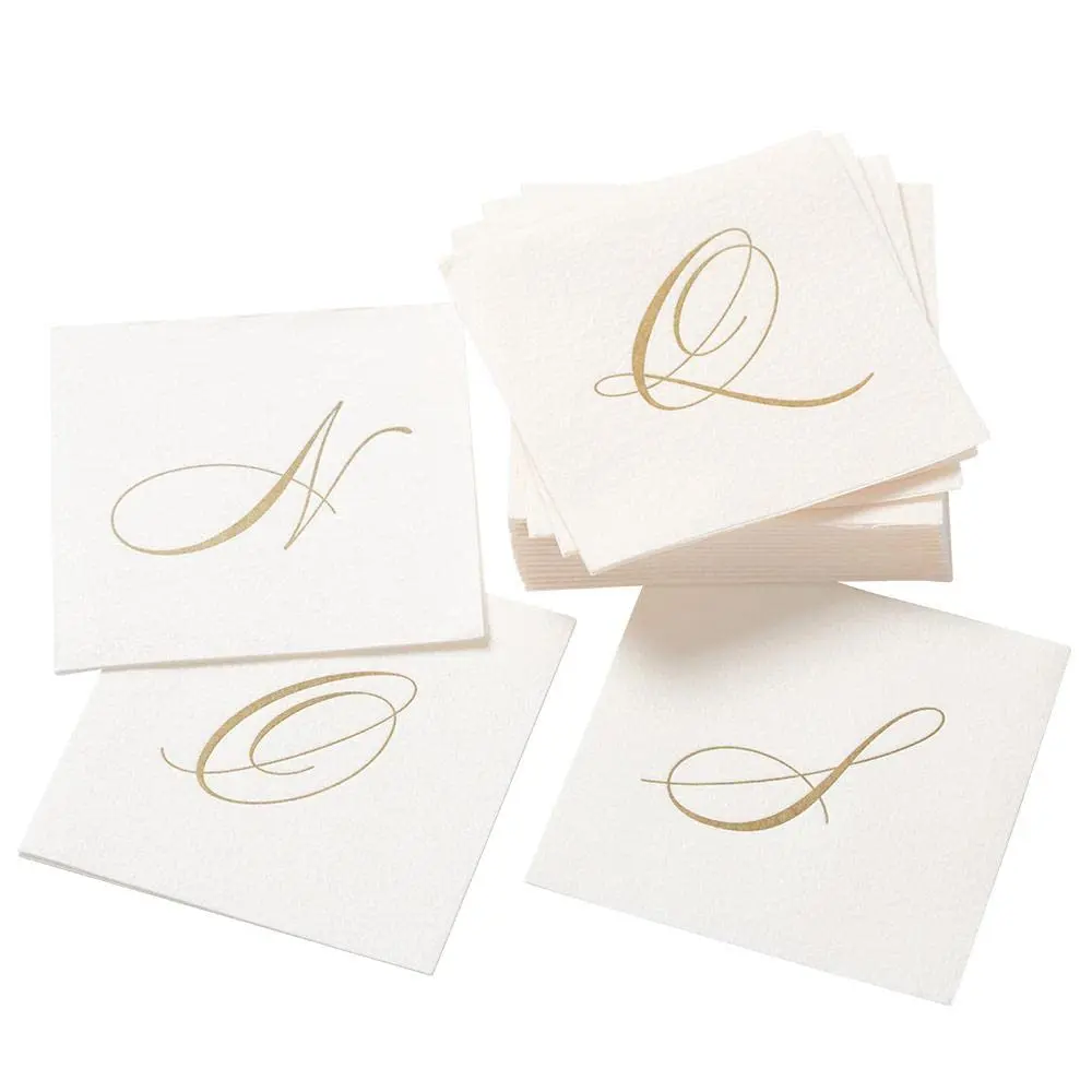 Caspari White Pearl & Gold Paper Linen Cocktail Napkins, Pack of 30 (5" Square, 10" Open) | Monogrammed for Elegant Entertaining - view 3