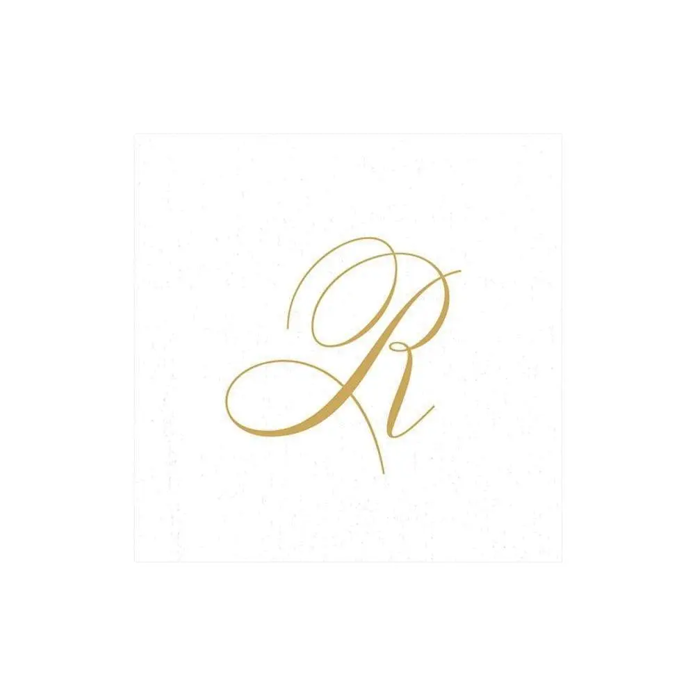 Caspari White Pearl Paper Linen Cocktail Napkins, Monogram Initial R, Pack of 30 | Elegant Entertaining for India - main product image