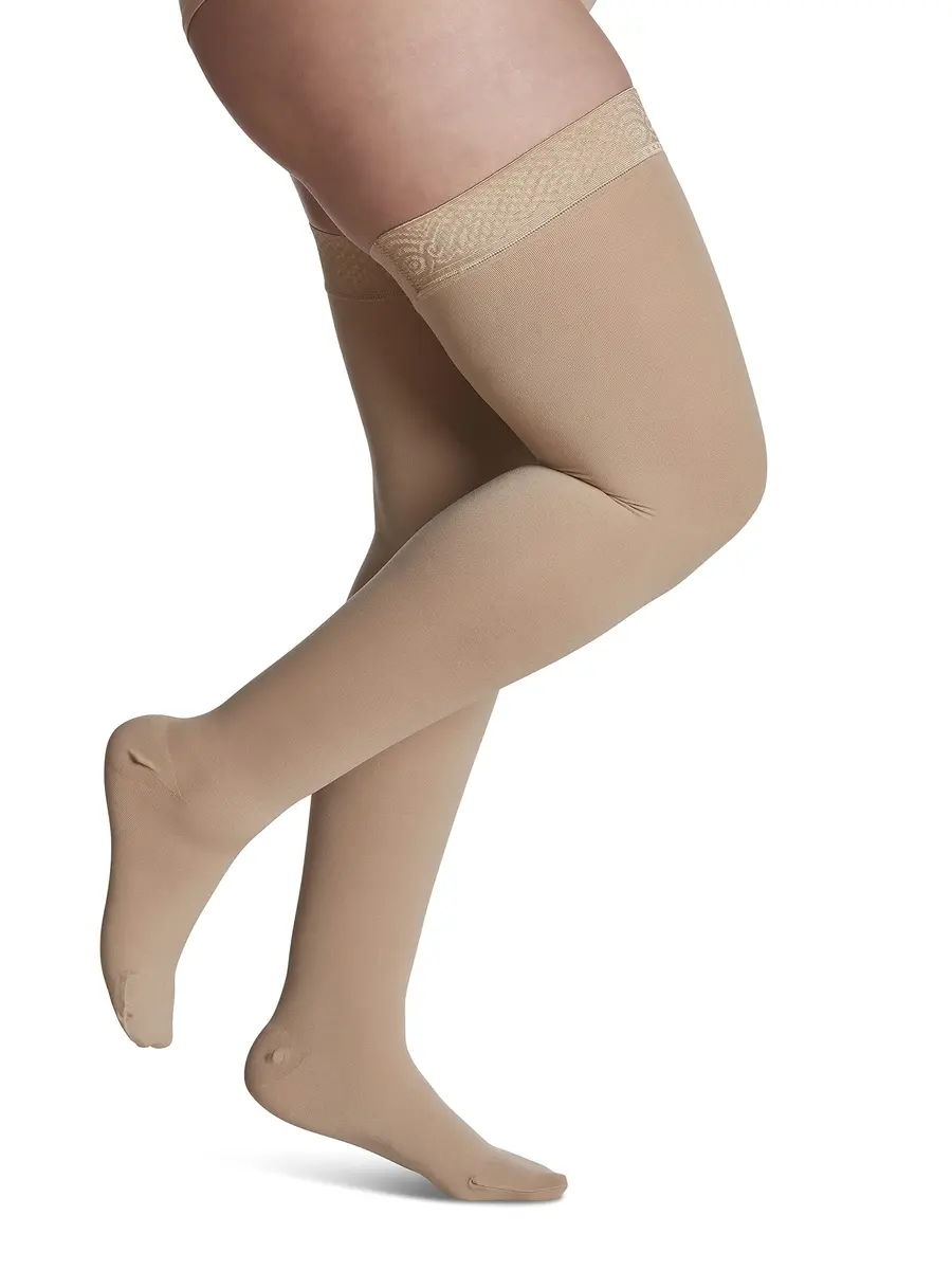 Sigvaris Women’s Essential Opaque 860 Thigh-Highs 30-40mmHg Honey | Support for Edema & Circulation - main product image