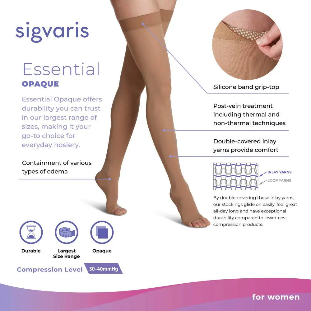 Sigvaris Women’s Essential Opaque 860 Thigh-Highs 30-40mmHg Honey | Support for Edema & Circulation - view 2