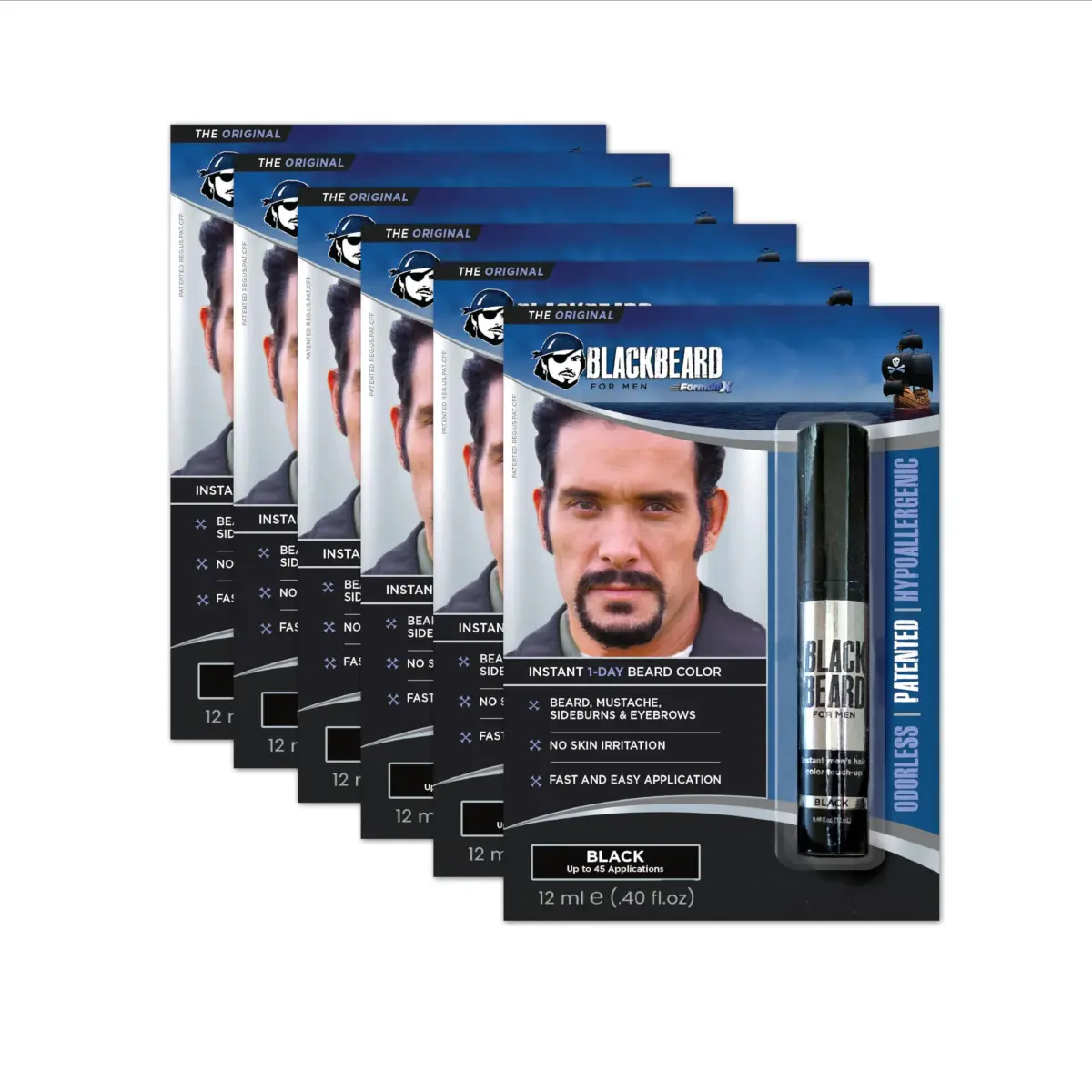 Blackbeard for Men Instant Beard Color Black 6 Pack | Dye-Free Temporary Facial Hair Tint - main product image