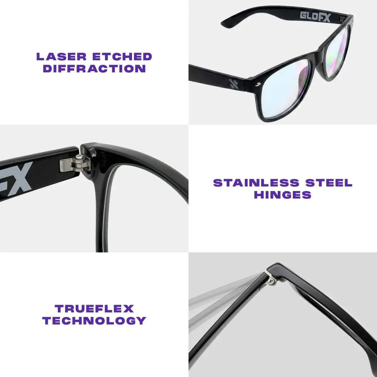 GloFX Ultimate Diffraction Glasses - Black Frame, Rainbow Lens | Lightweight & Durable - view 4