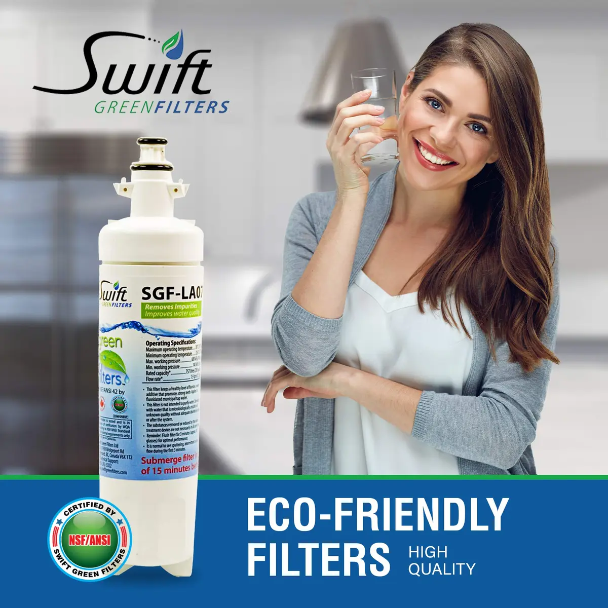 Swift Green Filters Replacement Water Filter for LG LT700-P 46-9690 ADQ36006102 ADQ36006101 EFF-6032A PH21410 | NSF Certified, BPA-Free, USA Made - view 2