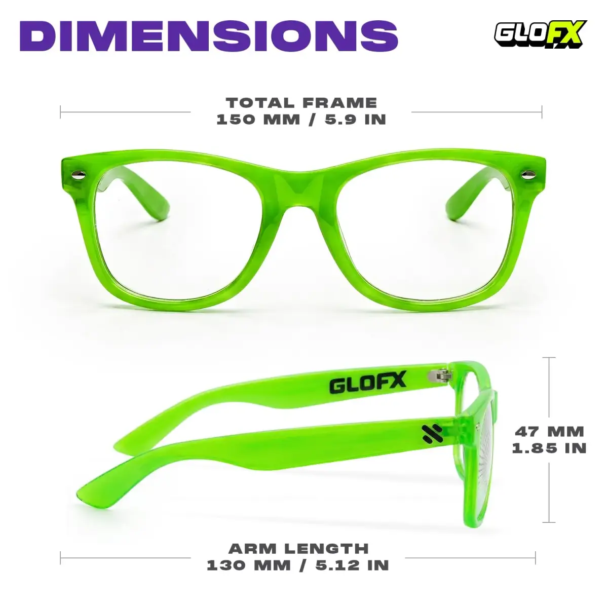 GloFX Ultimate Diffraction Glasses - Black Frame, Rainbow Lens | Lightweight & Durable — Green / Line - view 2